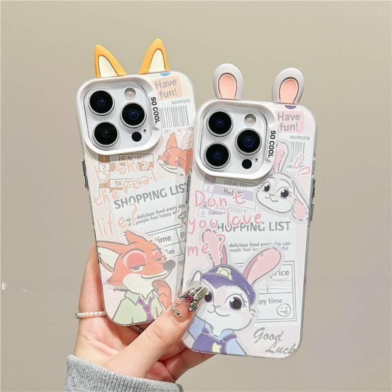 3Dหูคู่Judy Nick Zootopia หยวนแก๊สสําหรับiPhoneเคสโทรศัพท์สําหรับiPhone 16 Pro Max/15/17 Pro/14 Pro 