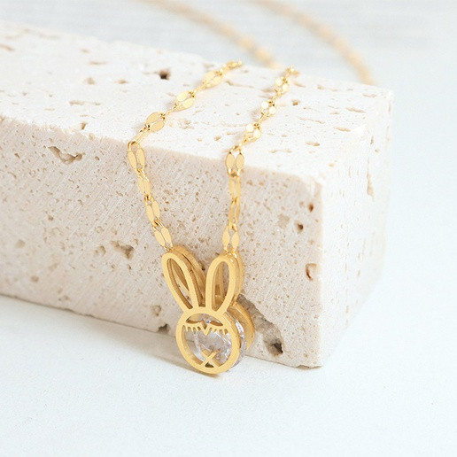 316L สแตนเลสชุบทองกระต่ายจี้สร้อยคอ Cubic Zirconia (CZ) สร้อยคอที่สวยงามและเรียบง่ายเครื่องประดับสํา