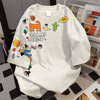 เสื้อยืดแขนสั้น_suikone_สไตล์ STREET การ์ตูน พิมพ์คุณภาพสูง สำหรับทุกเพศ