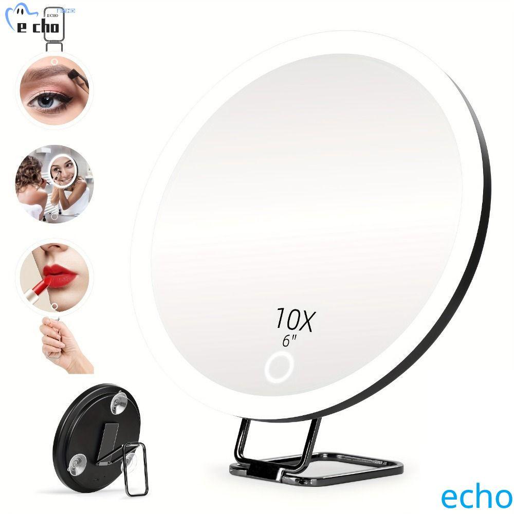 PIVOT กระจกขยายพร้อมไฟ 360° ปรับขาตั้งดูดถ้วย นํา กระจกแต่งหน้า,ขนาดกะทัดรัดแขวนผนังพับความละเอียดสูง แสงสว่าง แว่นขยายผู้หญิง