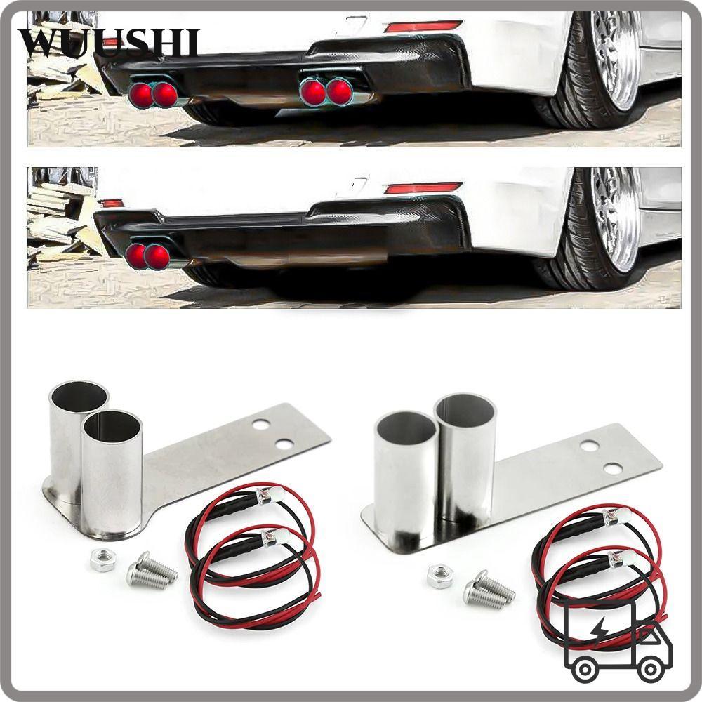 WUSHI ท่อไอเสียโลหะหางคอ,พร้อมไฟ LED 1 หลุม 2 หลุมรุ่นรถจําลองท่อไอเสีย,ติดตั้งง่ายสําหรับ Redcat/HP