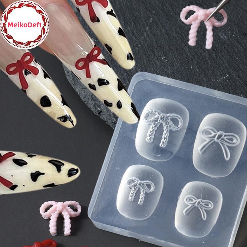 MeikoDeft โบว์ฝรั่งเศสซิลิโคนแม่พิมพ์สําหรับเล็บ Charms แกะสลักแสตมป์ Mould สําหรับตกแต่งเล็บเล็บอุปกรณ์เสริม DIY TH