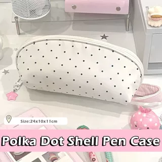 WKPFR893 ดินสอ , Polka Dot กระเป๋าปากกาความจุขนาดใหญ่, กระเป๋าเก็บเครื่องเขียนรูปเปลือกหอยอเนกประสงค์แบบพกพาอุปกรณ์การเรียน