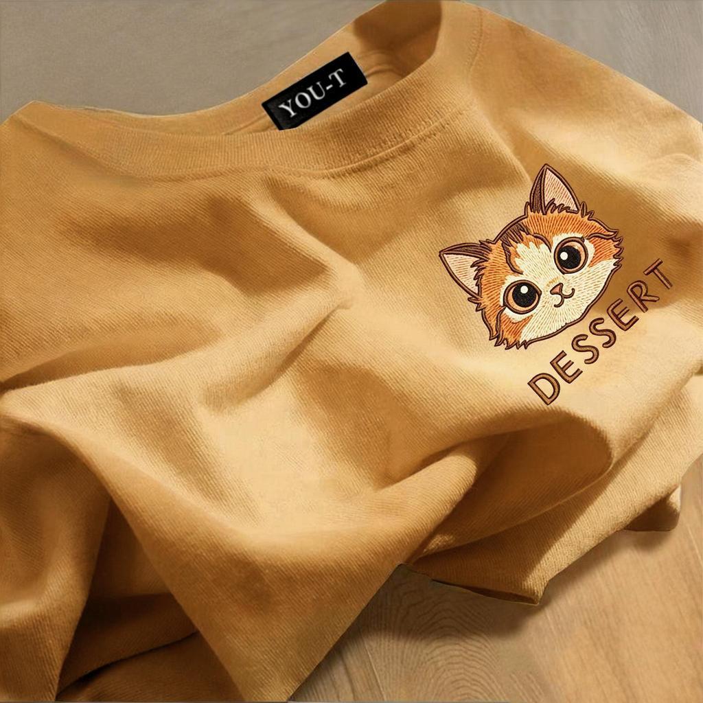 T42.SHOP เสื้อแฟชั่น แขนสั้น คอกลม t shirt oversize cotton100% ใส่สบาย สไตล์ลำลอง 'DESSERT cat'