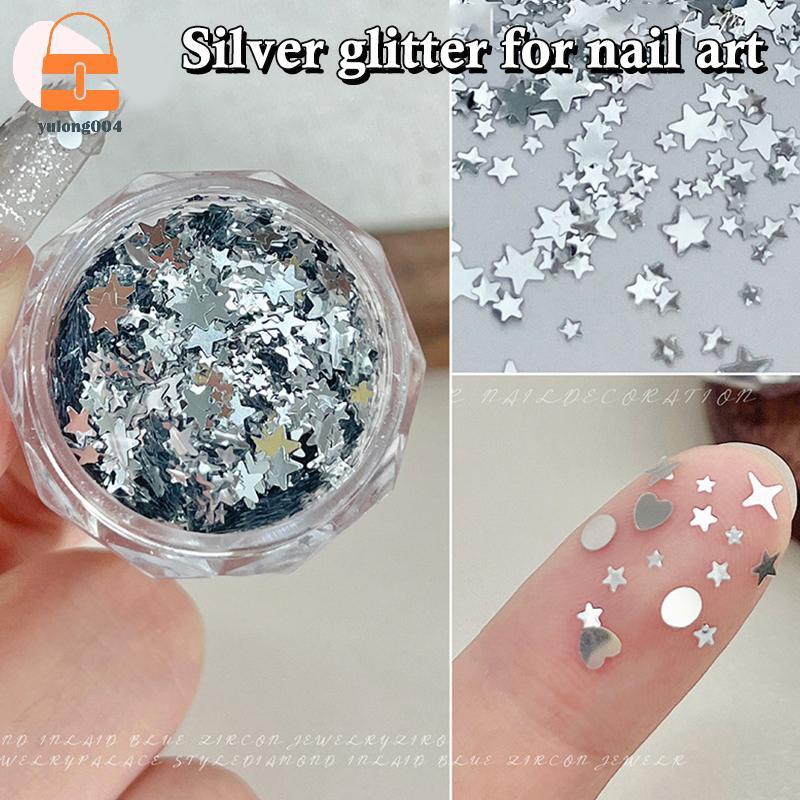 [PE] 1 กล่อง 3D Round Heart Star Nail Art Charms เลื่อมเล็บ Flake Silvery Shiny Charms อุปกรณ์เสริม TH - รูปที่ 2
