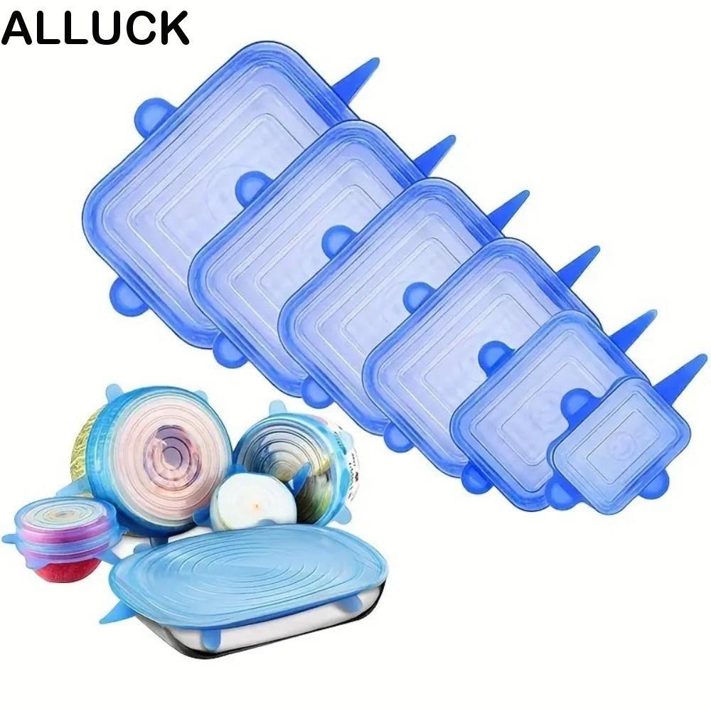 ALLUCK ฝาซิลิโคนถนอมอาหาร ทรงสี่เหลี่ยม ฝาครอบเก็บสดแบบใช้ซ้ําได้กันลื่น สำหรับปิดชาม อาหาร 1 ชุด มี 6 ชิ้น