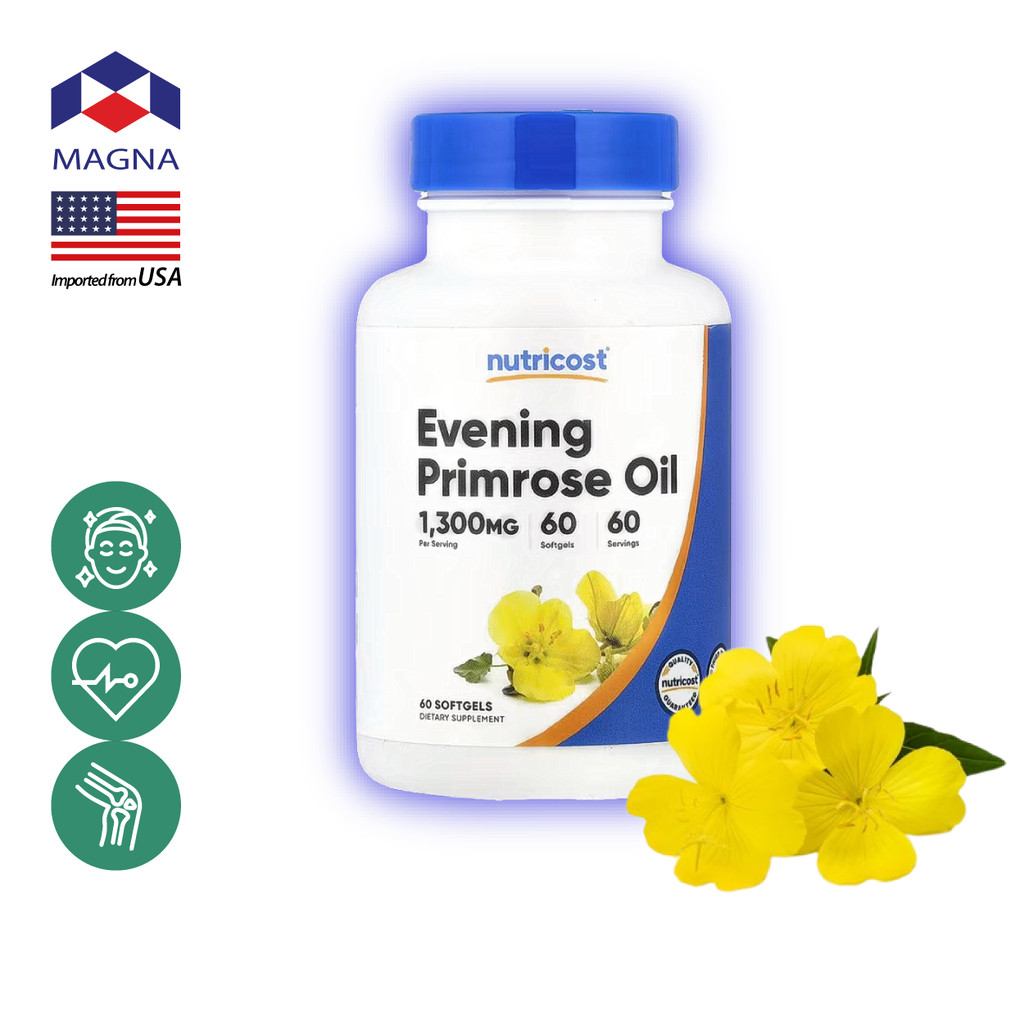นูทรีคอสท์ อีฟนิ่ง พริมโรส 1300 mg x 60 เม็ด Nutricost Evening Primrose Oil /กินร่วม แอสต้า คอลลาเจน น้ำมันปลา โอเมก้...