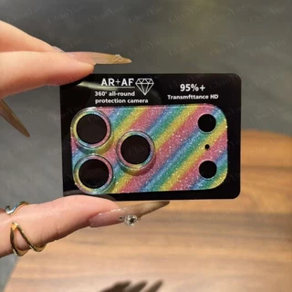 หรูหราสายรุ้งสีGlitter Dotเลนส์ฟิล์มเหมาะสําหรับIPhone 17 16 15 14 Pro Max Airเลนส์สติกเกอร์ป้องกันกล้องด้านหลังฟิล์มGlossy