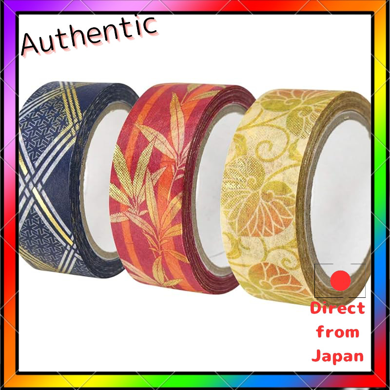 Japanese Washi Masking Tape Set - Kimono Beauty (Aoi, Bamboo, Diagonal Check) - Made in Japan - 15mm
