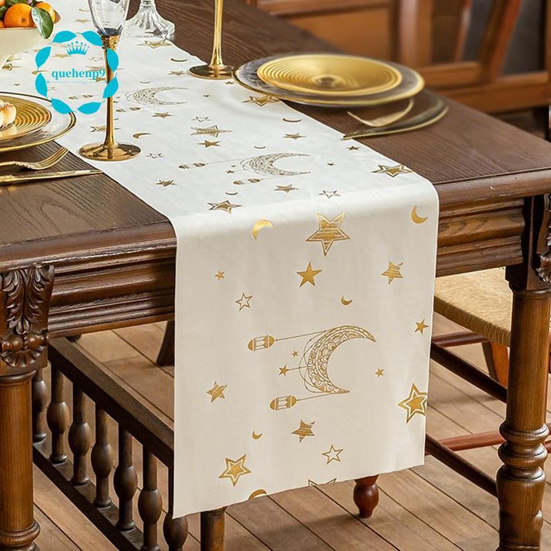 [Fast Q9]Table Runner Eid Al-Fitr Moon Lantern andStars Table Decorative A
