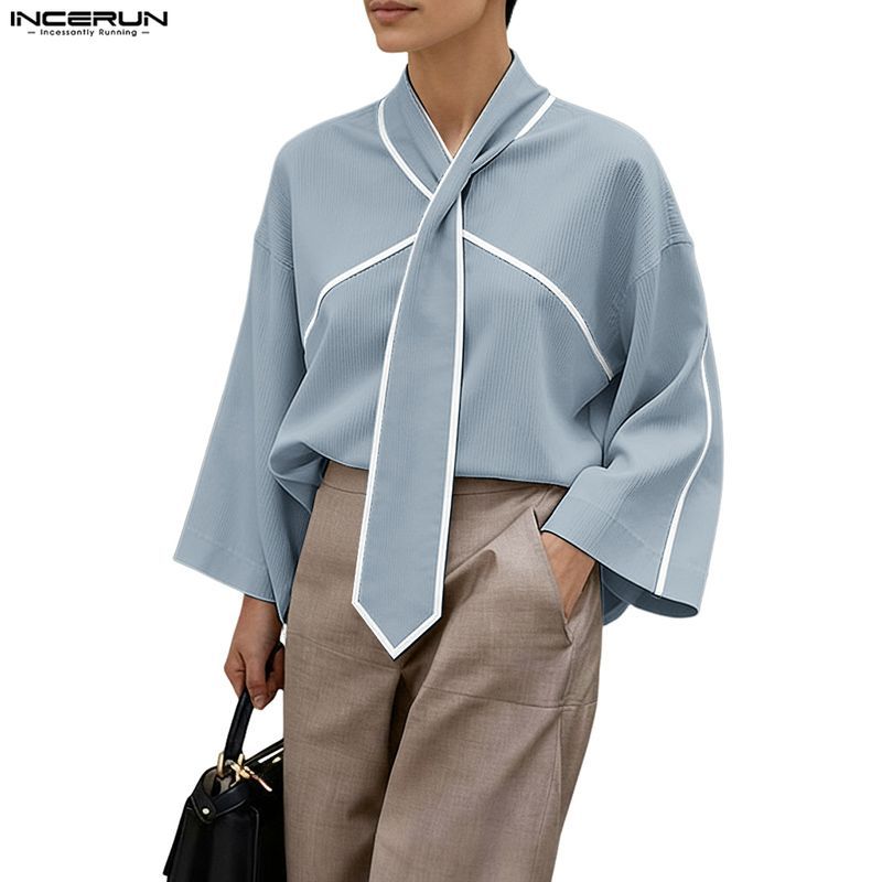 เสื้อแขนยาวสไตล์วินเทจสำหรับผู้ชาย ดีไซน์ตัวเชื่อมข้อมือและปลายแขนระบาย สไตลิช
