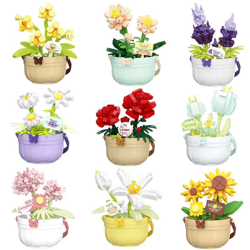 Chaolechuang 7474 เข้ากันได้กับ Lego Flower B潮乐创7474 ความจุพิเศษตะกร้าดอกไม้หลายประเทศจีนจีนเด็ก益装摆件