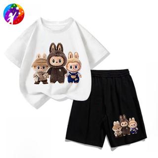 [COD]（ชุดเสื้อยืดและกางเกงสั้นเด็ก）ชุดเด็กผู้ชายชุดผ้าฝ้ายแท…