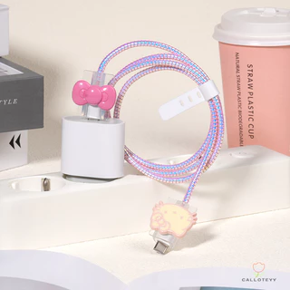 ตัวป้องกันสายชาร์จUSB-Type-Cชุดอุปกรณ์ป้องกันสายเคเบิลข้อมูลรูปแมวสีชมพูผูกโบว์น่ารัก 4 ชิ้น สไตล์ทันสมัย Type-C