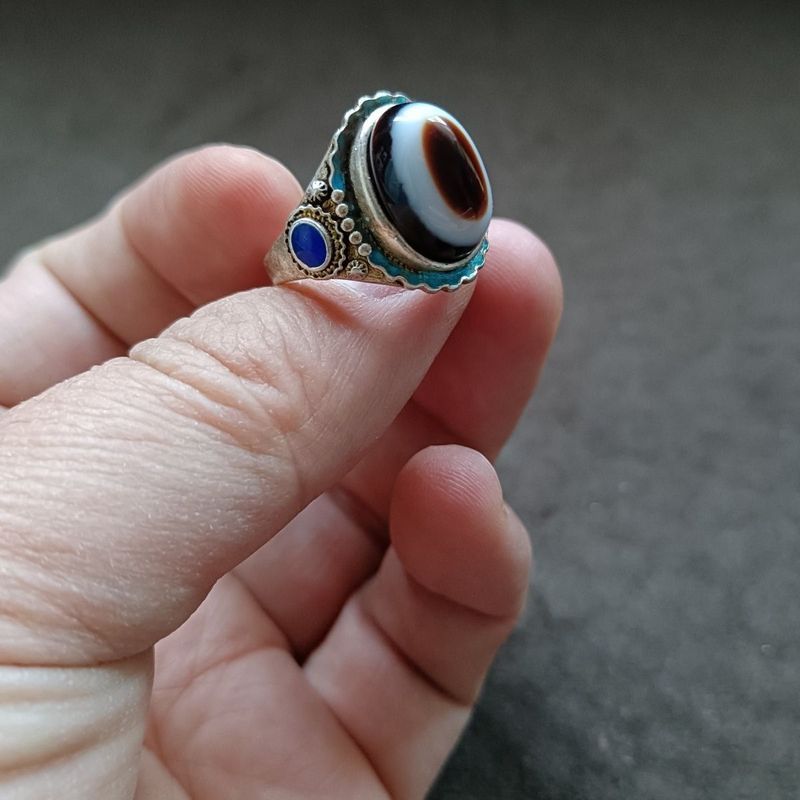 Antique Collection Area Backflow Old Pulp เก่าเงินฝัง Dzi แหวนแหวน Dzi แหวน Live แหวนหญิง 1.21.77