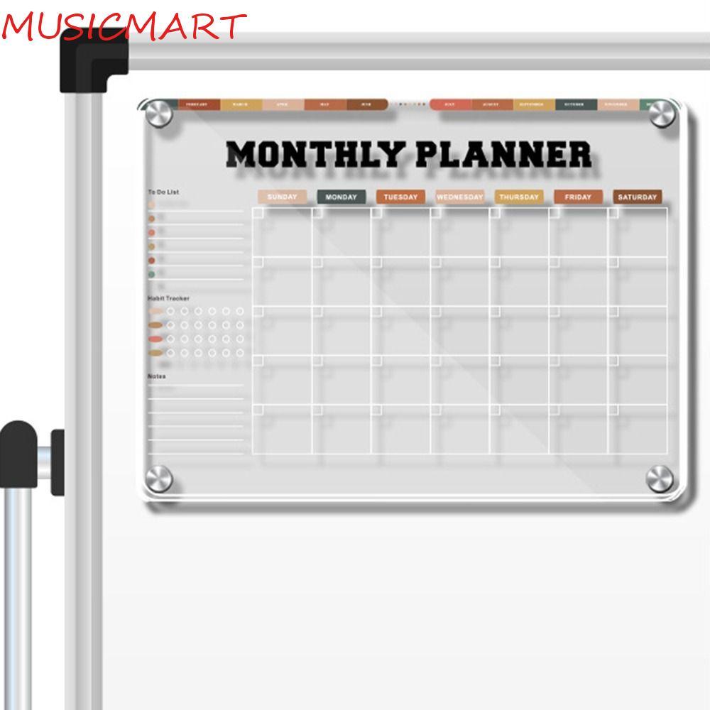 MUSICMART Magnetic Acrylic Weekly Planner, 3D Transparent Erasable Memo Board, Wall-Mounted 5 Marker