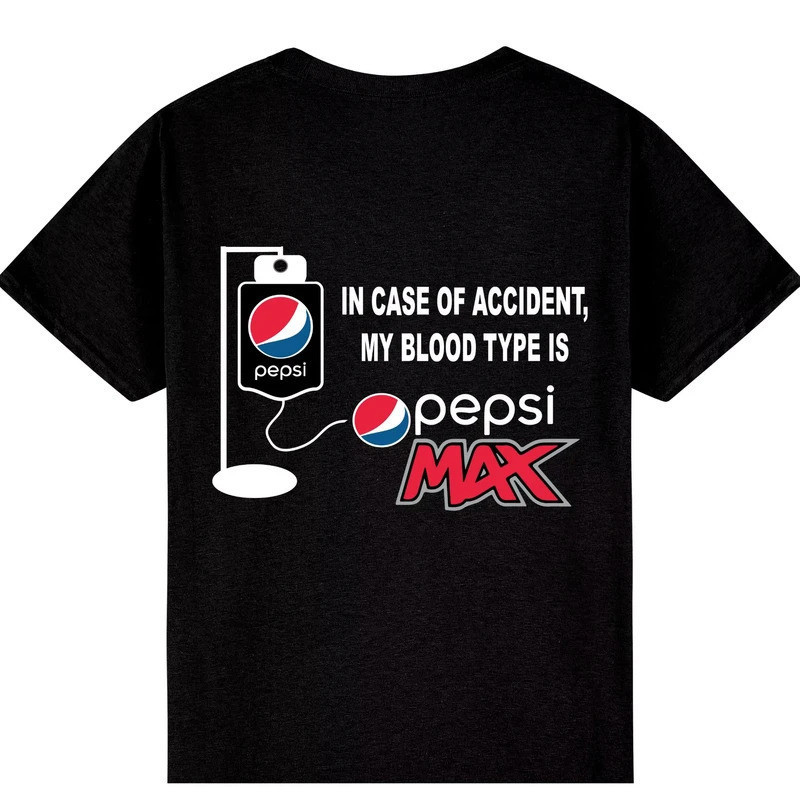 เสื้อยืด PepsiMax ประเภทเลือดของฉันในกรณีเกิดอุบัติเหตุ ประเภทเลือดของฉัน Pepsi Max ตลก เหมาะสำหรับท