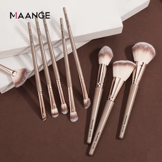 MAANGE 9PCS ชุดแปรงแต่งหน้า เหมาะสำหรับ แปรงปัดแก้มรองพื้น ชุดไฟเบอร์ไนล่อน เครื่องมือความงาม