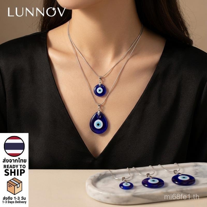 Lunnov ของแท้ สร้อยคอ Evil Eye (Nazar) จี้ดวงตาผู้พิทักษ์ สร้อยลายงู สแตนเลสแท้ ชุบทอง 18K ดีไซน์หรู