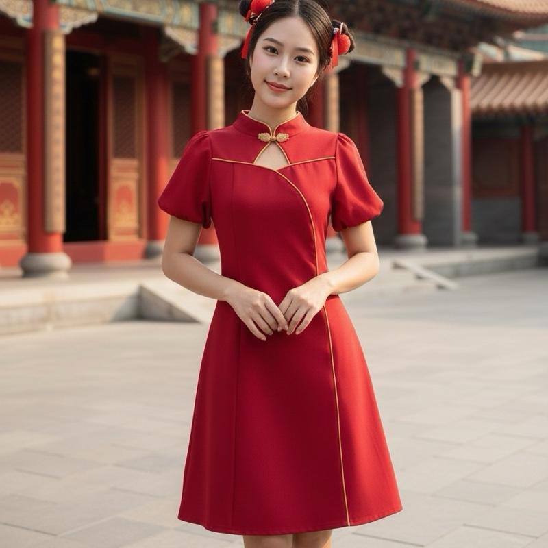 D178  ชุดตรุษจีนกี่เพ้าDarin Dress ความยาวยาว33-34นิ้ว มีไซส์ S-2XL - รูปที่ 6