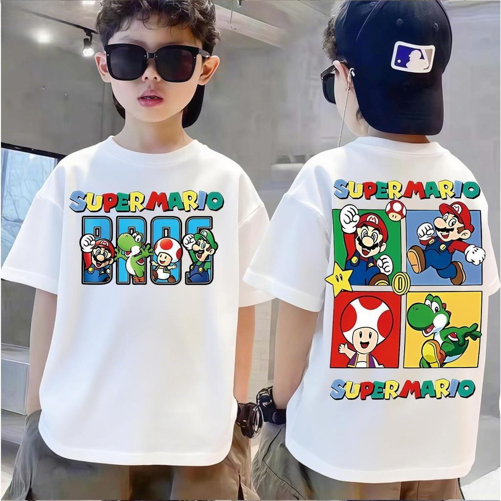 (ส่งสินค้าใน 24 ชั่วโมง) เสื้อยืดแขนสั้นสำหรับเด็กสไตล์เกาหลีแฟชั่นเทรนด์ลายมาริโอ เนื้อผ้าโซโรนา เหมาะสำหรับเด็กชายหญิง - รูปที่ 3