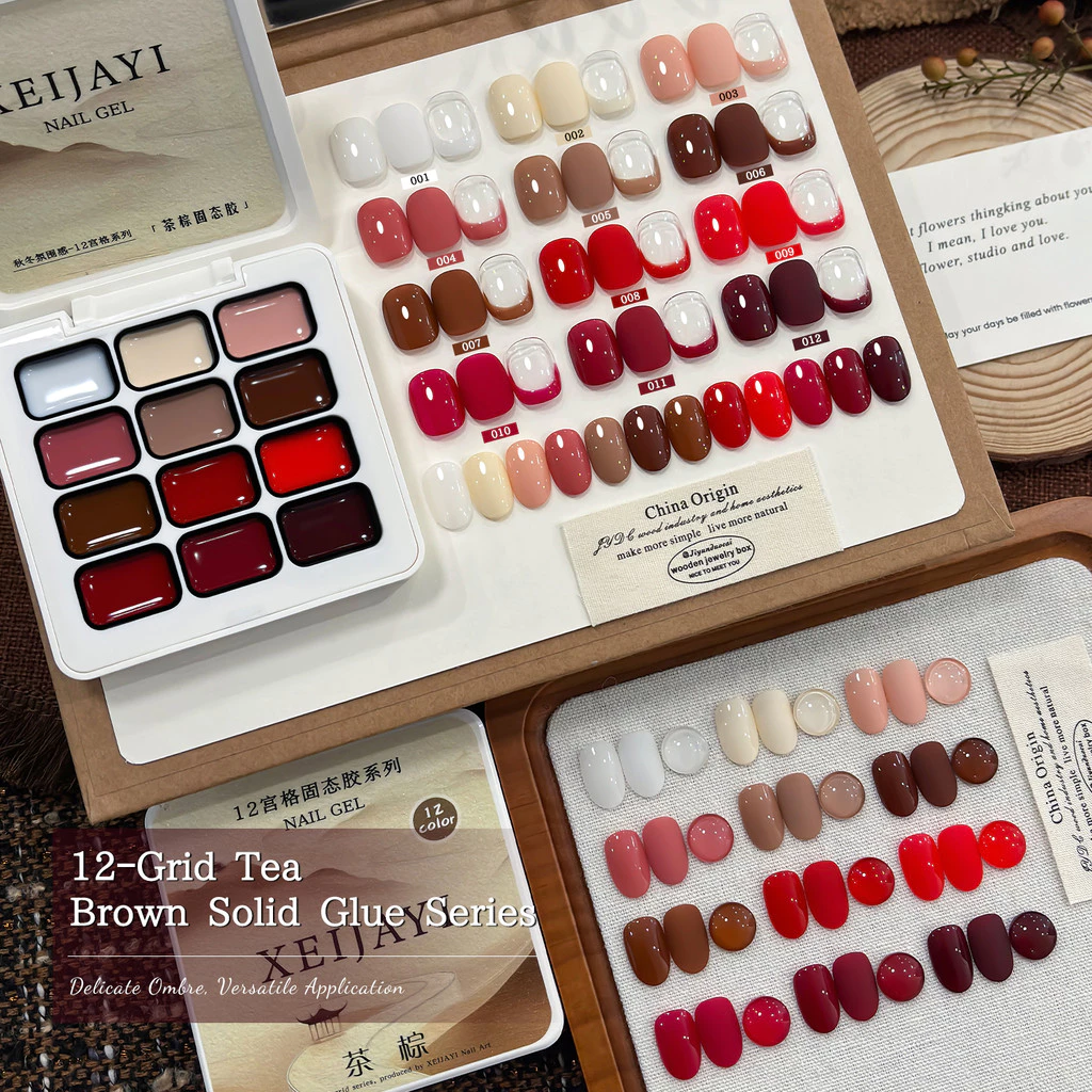 XEIJAYI - ยาทาเล็บเจลสีน้ำตาลและแดงเข้มข้น ชุด 12 สี เหมาะสำหรับใช้ในชีวิตประจำวัน