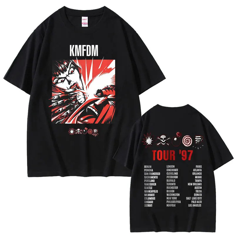 Jelajah Simbol Kmfdm Band Rock 97 Cetakan Graik T Kemeja Lelaki Wanita Vintage Gothic Punk Streetwea