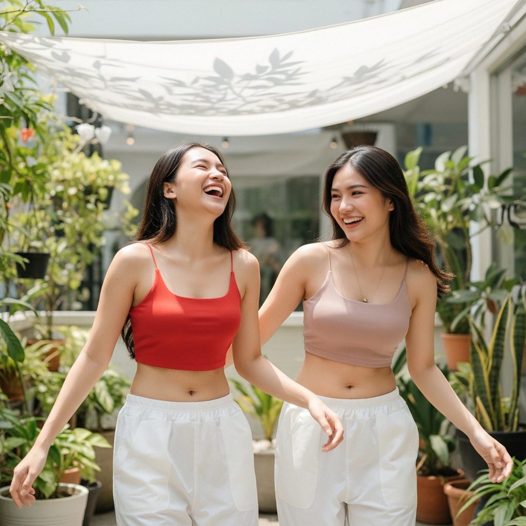 เสื้อสายเดี่ยว สไตล์สปอร์ตเกิร์ลเนื้อผ้าทอร่องละเอียด นุ่มสบายไม่ระคายผิว