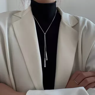 สร้อยคอยาว (ใส่กับเสื้อไหมพรม) จี้มุกประดับเพชร พู่ระย้า สไตล์เกาหลี เรียบหรู ใส่ออกงาน