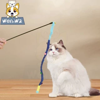 wen.W2 ของเล่นแมว ไม้เล่นแมวแบบมีขนหนาและกระดิ่งสำหรับโต้ตอบกับแมว