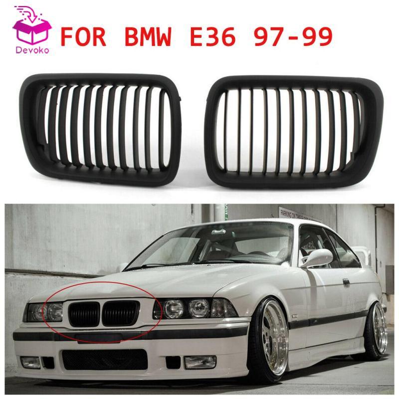 [chiwanji2mf] เปลือกตาไฟหน้ากระจังหน้าสีดําเคลือบเงาสําหรับ BMW E36 97-99 3Series