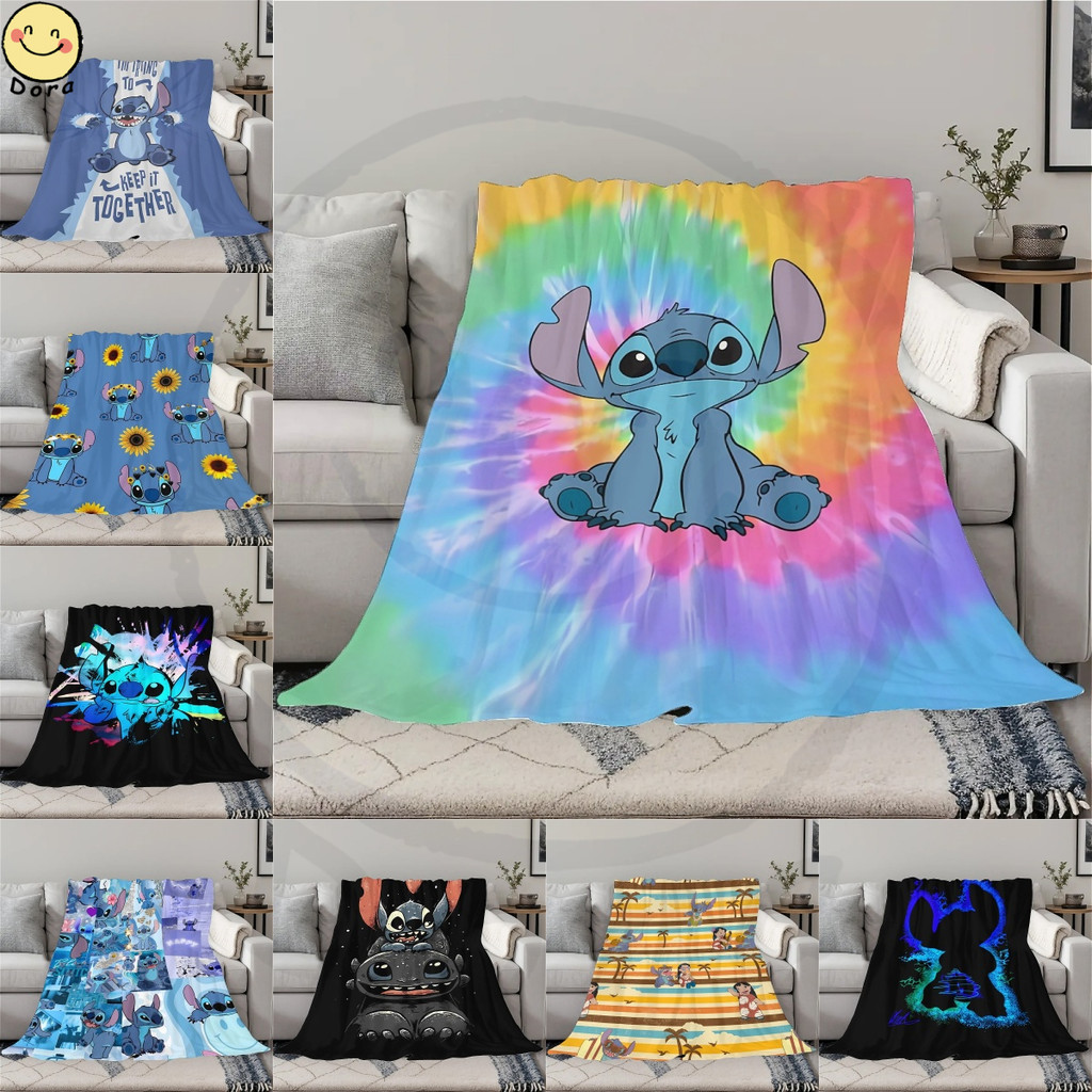 Stitch ผ้าห่มขนแกะไมโครนุ่มพิเศษ ลายการพิมพ์ แฟชั่น ความอบอุ่น นุ่ม เตียง และผ้าห่มโซฟา