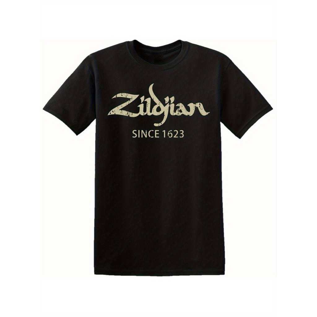 เสื้อยืดกราฟิก Zildjian Since Drummers - ผ้าฝ้ายสีดำ คอกลม ทรงปกติ แขนสั้น