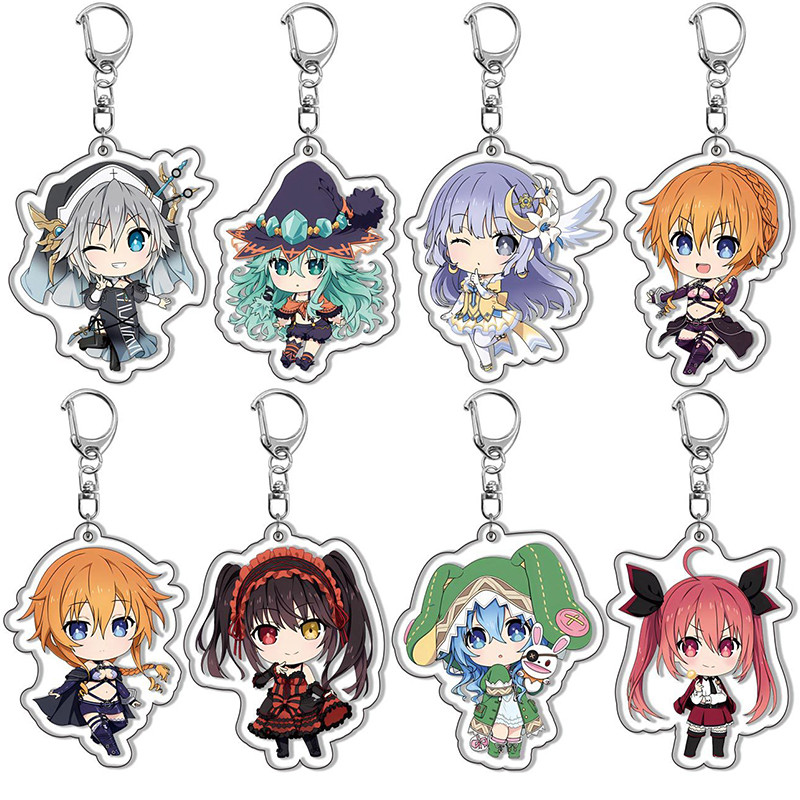 อะนิเมะ DATE A LIVE พวงกุญแจการ์ตูนตัวเลข Tokisaki Kurumi Yatogami Toka Himekawa Yoshino พวงกุญแจรถค