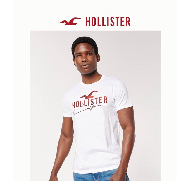 ขายร้อน Hollister Seagull Letter โลโก้พิมพ์เสื้อยืดผู้ชายผ้าฝ้าย 100% ลูกเรือคอสบายๆกีฬา High Street