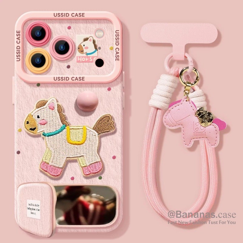 น่ารักสีชมพูปักม้าเคสโทรศัพท์สําหรับiPhone 17 16 15 14 13 12 11 Pro Max X Xr Xs Max 7 8 Plus SE2020