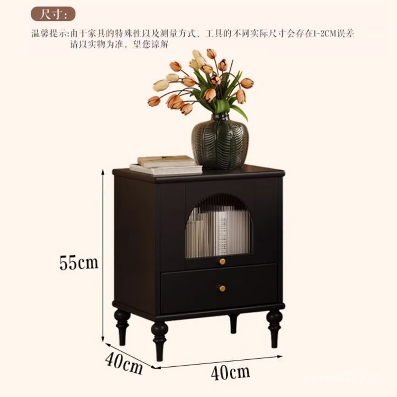 สร้างสรรค์นอนสไตล์โบราณ2025ไม้เนื้อแข็งสีดําฝรั่งเศสฟรีหลักครัวเรือนห้องนอนข้างเตียงตารางติดตั้งเต็ม