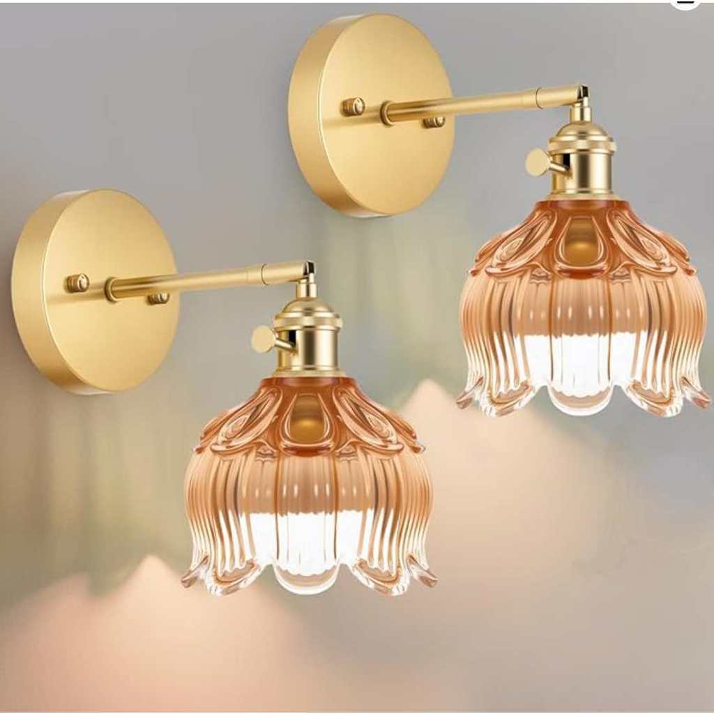 Vintage Rechargeable Wall Lamp with RGB Bulb Color Light Remote Control Bedside Lamp Glass Flower La