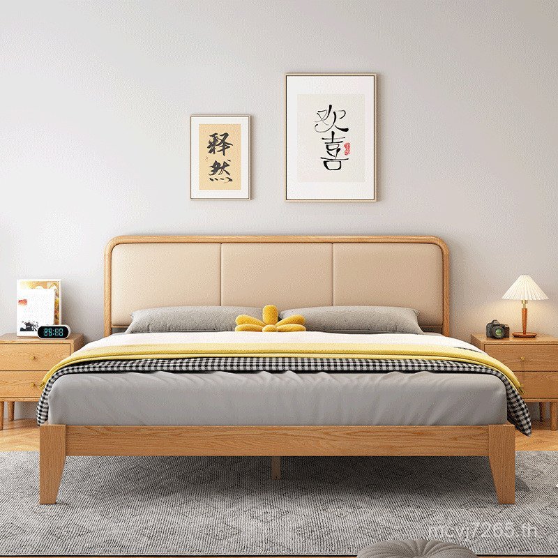 Solid Nordic Soft สไตล์โมเดิร์น Log เตียงไม้ Pure 1.35 M สีขาวขี้ผึ้งไม้เตียง Simple เตียงคู่ไม้ Sol