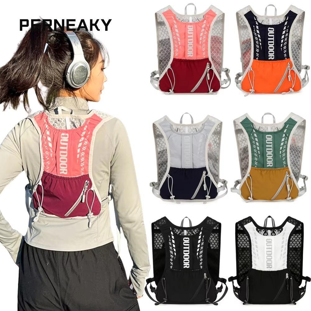 PERNEAKY กระเป๋าเป้สะพายหลังไฮเดรชั่กลางแจ้ง, กระเป๋าเป้สะพายหลังปีนเขากันน้ําน้ําหนักเบาพิเศษ, ไนล่อนระบายอากาศความปลอดภัยสะท้อนแสงเสื้อกั๊กวิ่งไฮเดรชั่