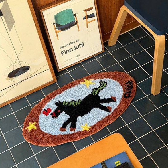 Retro Black Horse Cashmere Floor Mat Bathroom Absorbent Bedside Blanket Bedroom Warm Horse Year Carp