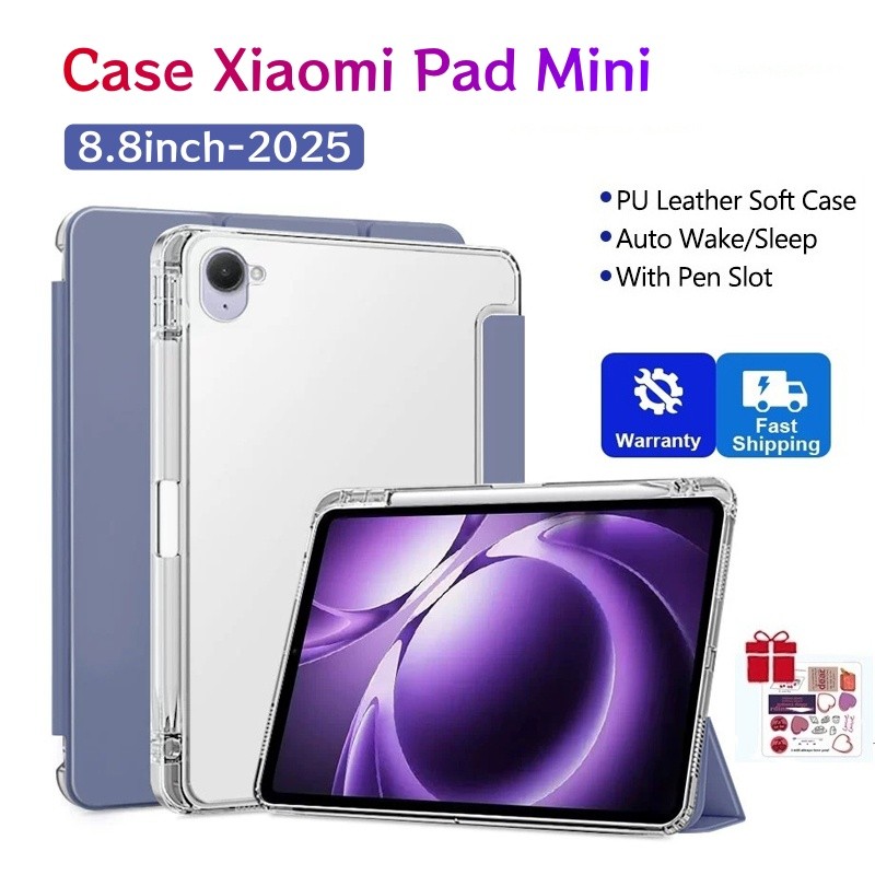 สําหรับ Xiaomi Pad Mini Case 8.8 นิ้ว 2025 โปร่งใสพร้อมที่ใส่ดินสอสมาร์ทสําหรับ Xiaomi Pad Mini 8.8 