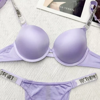 สไตล์ใหม่ 2 ชิ้นชุดสายคล้องไหล่ Rhinestone 3/4 ถ้วยชุดชั้นใน Push-Up Bra + ชุดกางเกงบิกินี่, อัพเกรดใหม่ Lucky สีม่วง SWLX