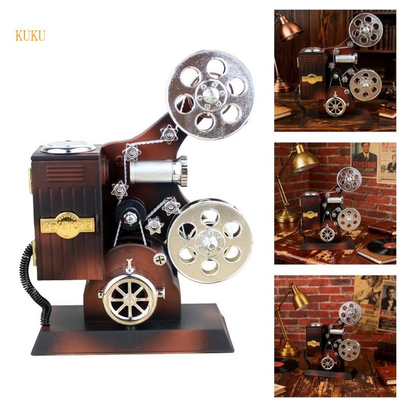 KU* กลไกโปรเจคเตอร์ภาพยนตร์ Wind Up Musical Box Table Ornament Retro Music Box