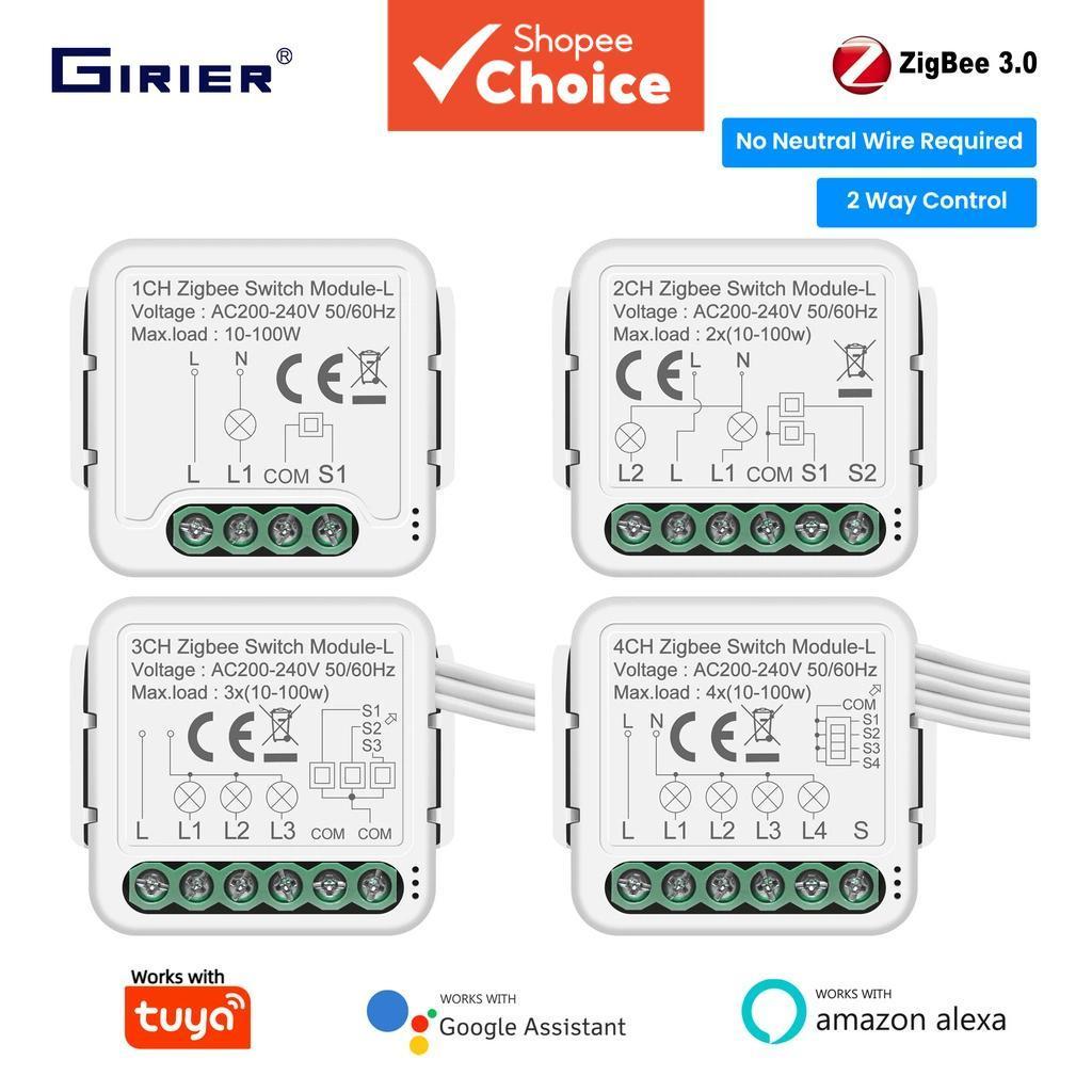 โมดูลสวิตช์อัจฉริยะ Tuya ZigBee 3.0 GIRIER ไม่ต้องใช้สายไฟนิวทรัล 1/2/3/4 ปุ่ม DIY รีเลย์เบรกเกอร์ ร