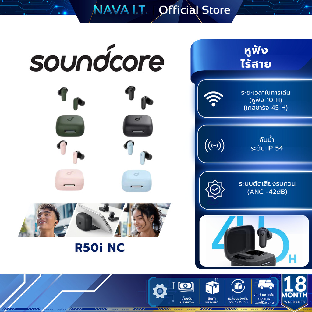 Soundcore R50i NC หูฟังบลูทูธ สายหูฟังไร ตัดเสียงรบกวน ANC อัลกอริธึม Al