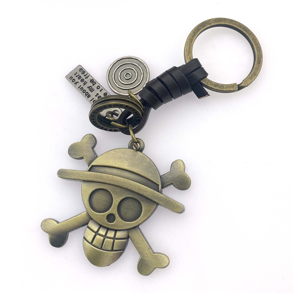พวงกุญแจรถ พวงกุญแจกะโหลกศีรษะ Punk Alloy Key Accessories Pirates of the Caribbean Leather Key Penda