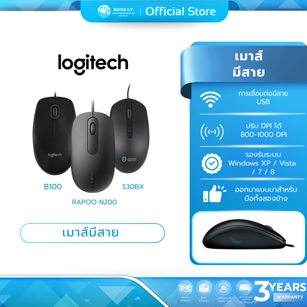 (มีส่งด่วน) LOGITECH B100 B170 SGEAR S30BX RAPOO N200 MOUSE รับประกัน1-3ปี