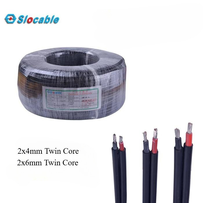 เลื่อนได้ EN50618 H1Z2Z2-K Double Core Solar Cable PV Solar Panel Solar Twin Core 2x4 มม.2x6 มม.