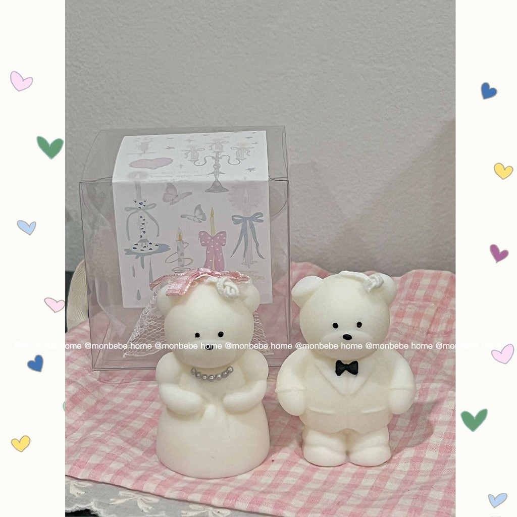 เทียน เทียนหอม insกาหลีเเทียนหัวหมีแต่งงาน 1 คู่ ของขวัญวันวาเลนไทน์ เทียนหอมไขถั่วเหลือง พร้อมส่ง